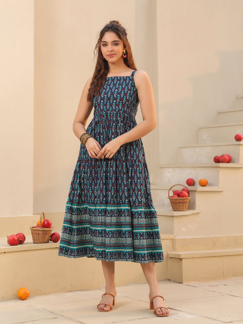 Women Ethnic Motifs Printed Fit & Flare Dress With Jacket